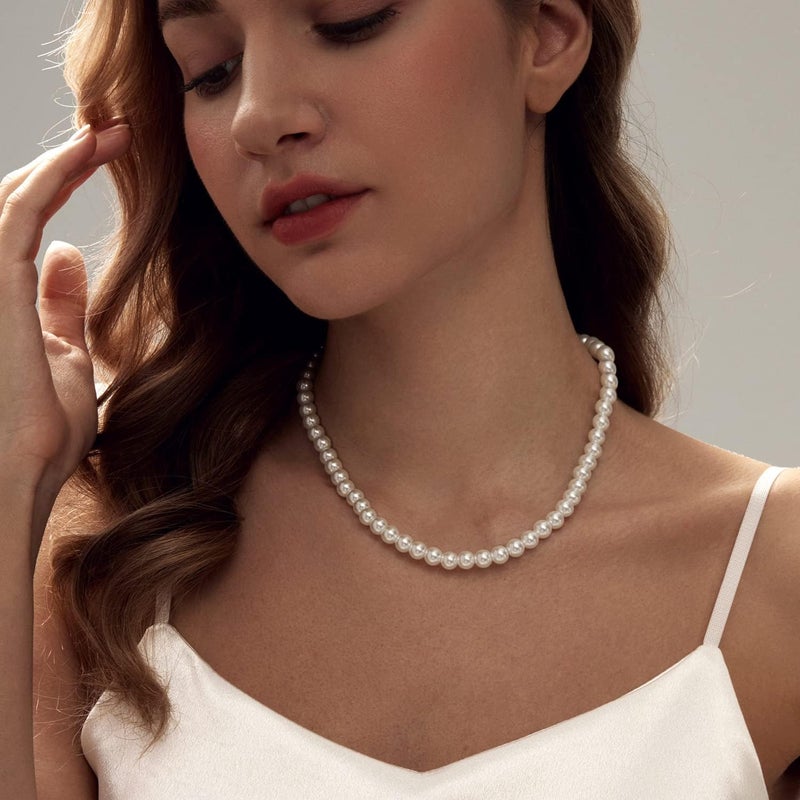Zeffy Pearl Necklace 4MM/6MM/8MM Dainty Round Imitation Pearl Choker Necklace Wedding Pearl Necklace Delicate Jewelry for Women Simple Bridesmaid Jewelry Gifts - Image 4